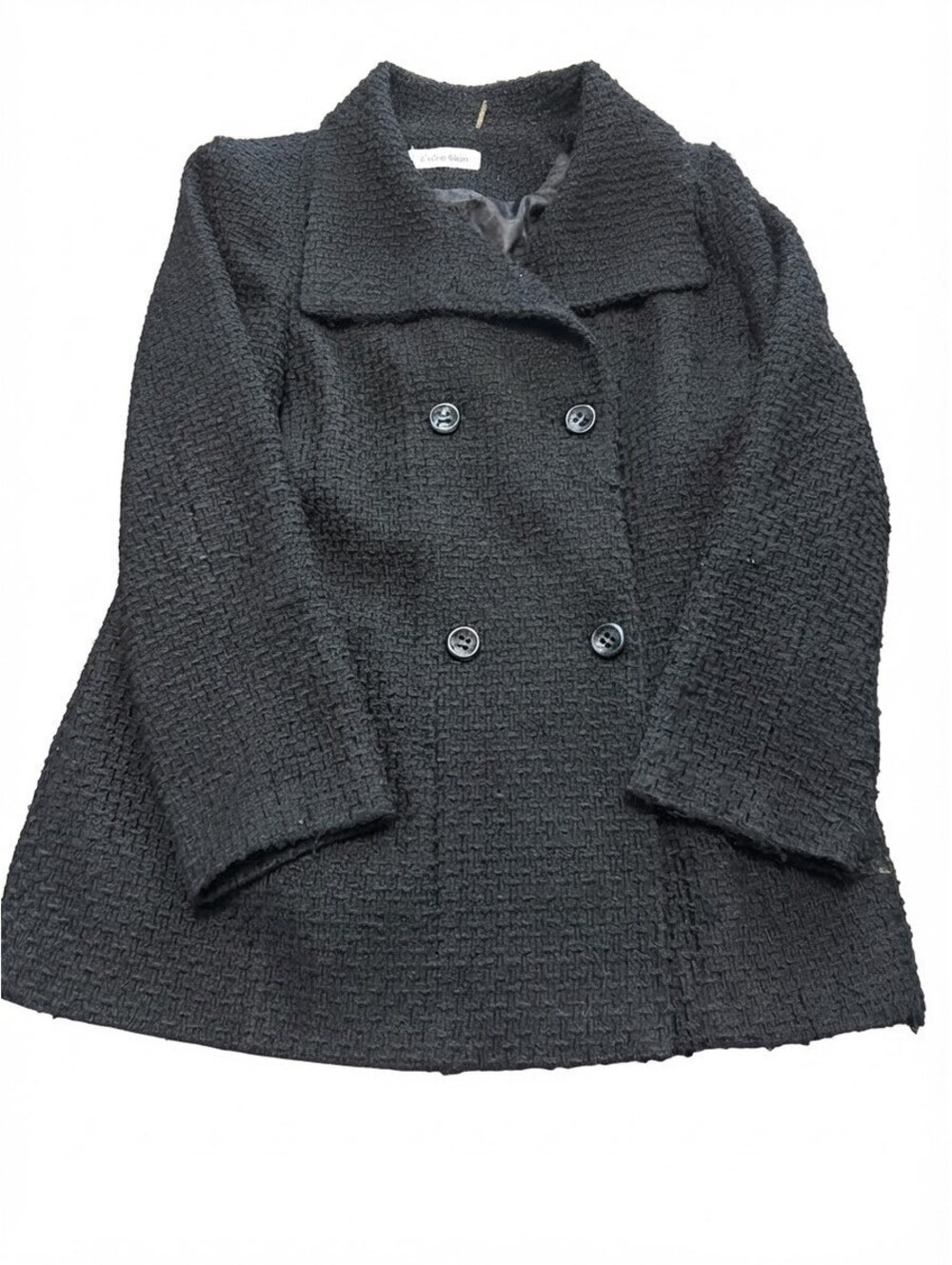 Calvin Klein Women’s Black Tweed Double Breasted Pea Coat Size 14 Wool Blend